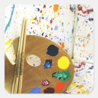 Sticker Carré Artistes Peinture Splatter et Palette de Peinture