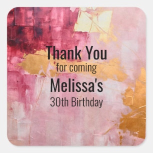 Sticker Carré Artistic Gold et rose Abstrait Anniversaire Merci