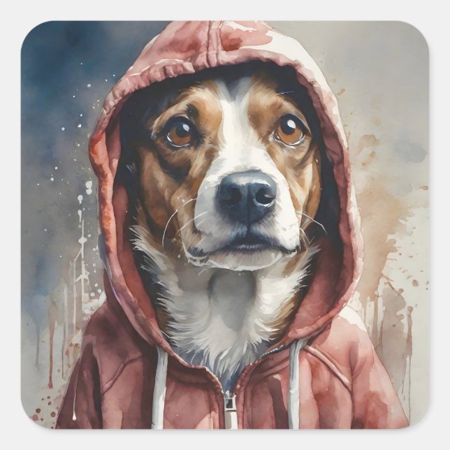 Sticker Carré Artwork d'aquarelle Chien Brown et blanc en Sweat  (Devant)