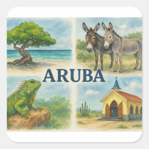 Sticker Carré Aruba multivu aquarelle