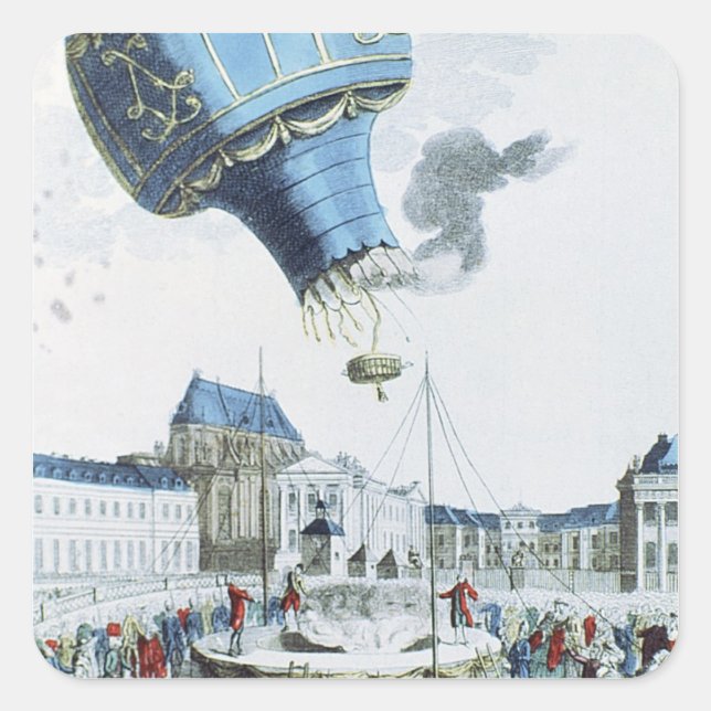 Sticker Carré Ascension des frères Montgolfier montgolfière mont (Devant)