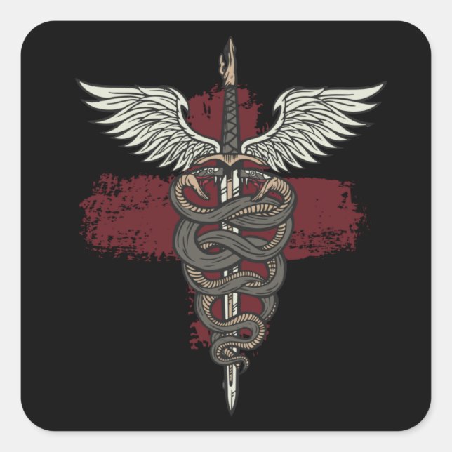 Sticker Carré Asclepius Grecque Mythologie Médecine Dieu Serpent (Devant)