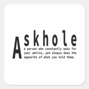 Sticker Carré Askhole - Définition du dictionnaire sarcastique