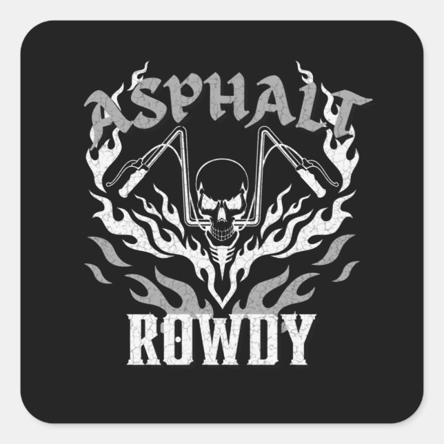 Sticker Carré Asphalt Rowy Motorcycle Biker Skull Tribal Flame (Devant)