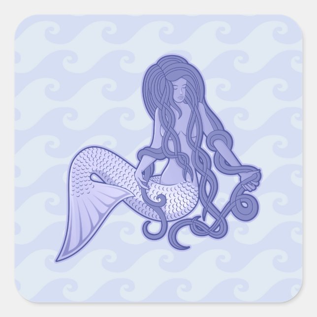 Sticker Carré Assis Mermaid bleu (Devant)