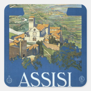 Sticker Carré Assisi Italie Voyage Artistique Vintage Basilique