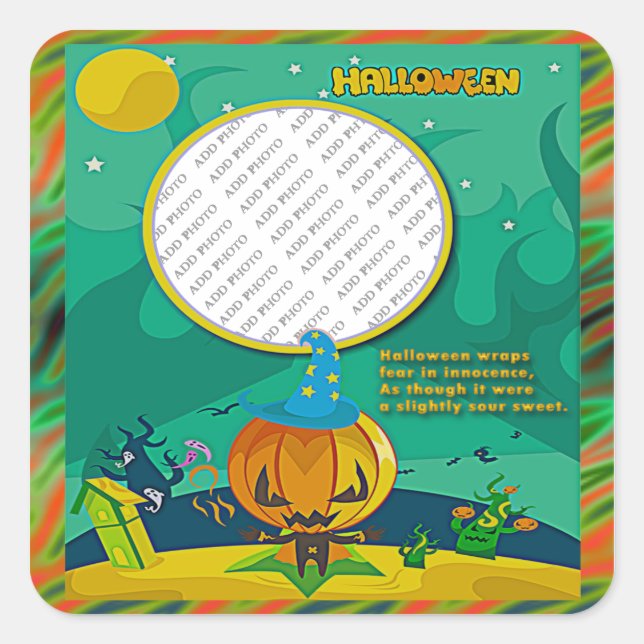 Sticker Carré Assistant Halloween Jack o' Lantern Ajouter cadre  (Devant)