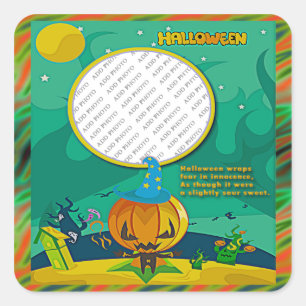 Sticker Carré Assistant Halloween Jack o' Lantern Ajouter cadre 