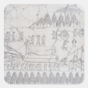 Sticker Carré Assyriens déplaçant un taureau ailé sur une crête,