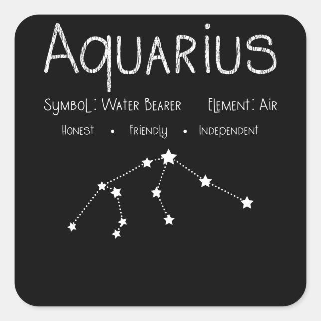 Sticker Carré Astrologie de l'Horoscope d'Aquarius Signal étoile (Devant)
