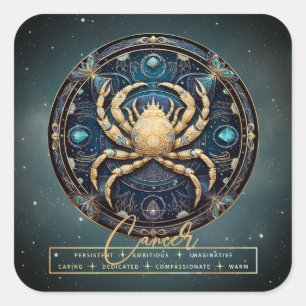 Sticker Carré Astrologie de l'or noir Crabe Symbole étoile signe
