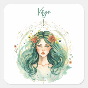 Sticker Carré Astrologie signe zodiaque de Virgo en aquarelle