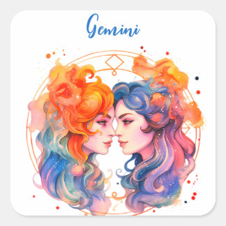 Sticker Carré Astrologie signe zodiaque Gemini en aquarelle
