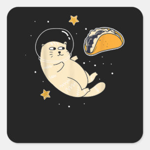 Sticker Carré Astronaut Cat in Outer Space Taco Moon