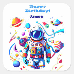 Sticker Carré Astronaut coloré et Univers en couleurs vives