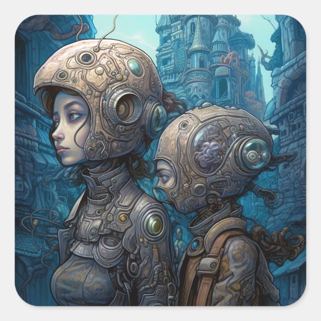Sticker Carré Astronaut Girls Surreal Science Fiction (Devant)