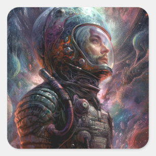 Sticker Carré Astronaut Science-Fiction Art