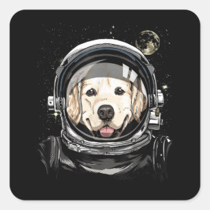 Sticker Carré Astronaute De L'Espace Golden Retriever Lover Pet