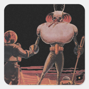 Sticker Carré Astronaute de science-fiction vintage serrant la m