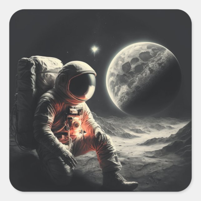 Sticker Carré Astronaute en paysage spatial (Devant)