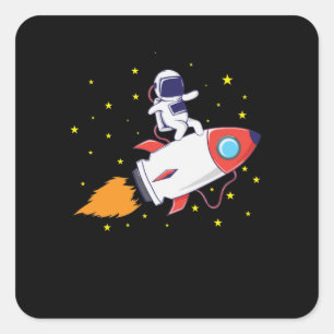 Sticker Carré Astronaute sur fusée