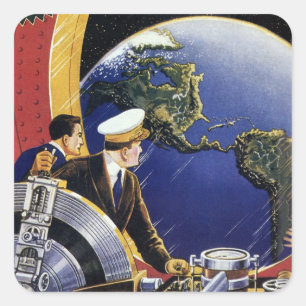 Sticker Carré Astronautes de la science-fiction vintage en orbit