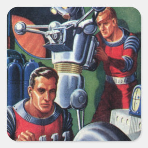 Sticker Carré Astronautes de la science-fiction vintage réparant