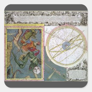 Sticker Carré Astronomie Vintage, trajectoire d'une comète par M