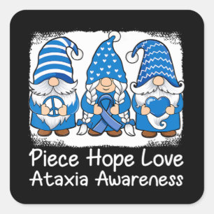 Sticker Carré Ataxia Support gnomes avec ruban Bleu Ataxia Awar