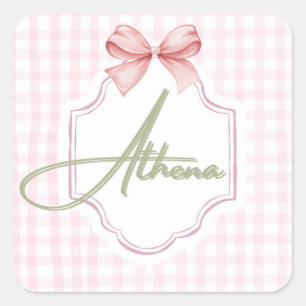 Sticker Carré Athena Baby Girl Nursery Bow&En vichy personnalisé