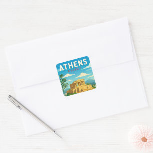 Sticker Carré Athènes Grèce Voyage Vintage Parthénon Acropole