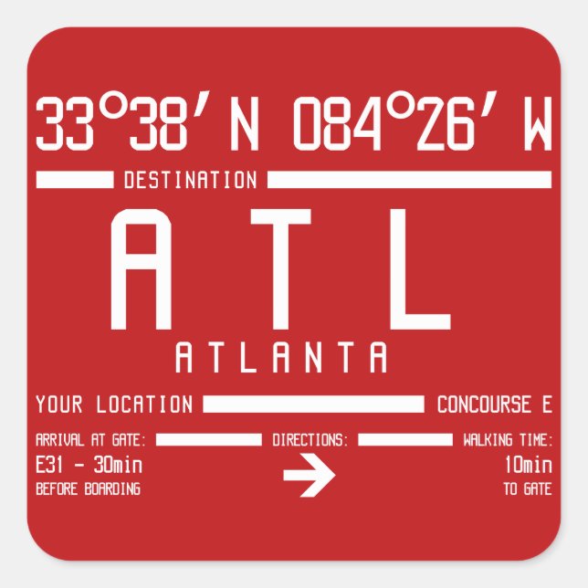 Sticker Carré Atlanta International Aviation Airport Code IATA (Devant)