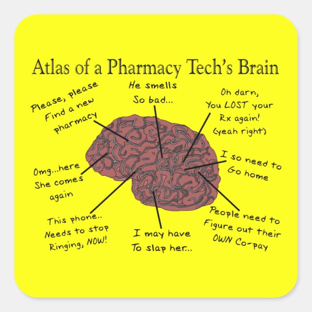 Sticker Carré Atlas du cerveau d'un technicien en pharmacie (Devant)