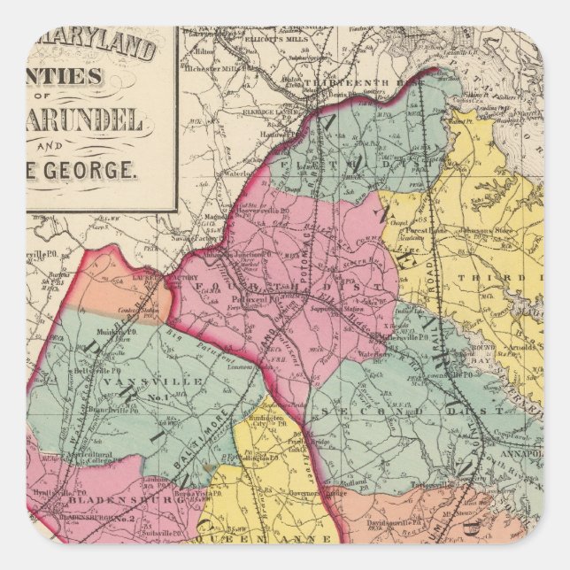 Sticker Carré Atlas topographique des comtés du Maryland 4 (Devant)