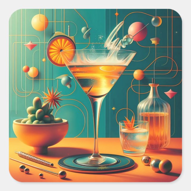 Sticker Carré Atomic Futuristic Cosmic Storm Martini (Devant)