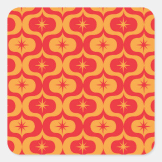 Sticker Carré Atomic Starbursts on Red and Orange Ogee Pattern 