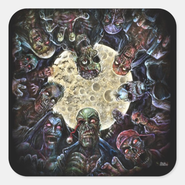 Sticker Carré Attaque de zombies (Horde de zombie) (Devant)
