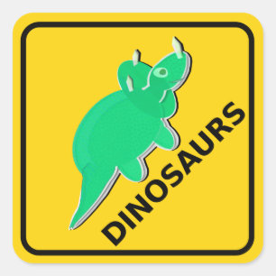 Sticker Carré Attention aux mignons Dinosaures en caricature Sig