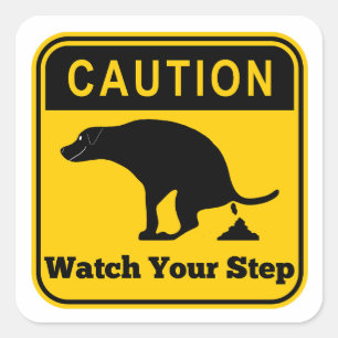 Sticker Carré Attention caca Chien surveiller votre marche