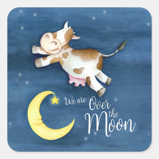 Sticker Carré Au-dessus de la vache lune sauter nouveau bébé (Devant)