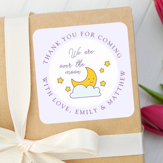 Sticker Carré Au-Dessus Du Merci De Baby shower Lune Pour Venir (Créateur téléchargé)