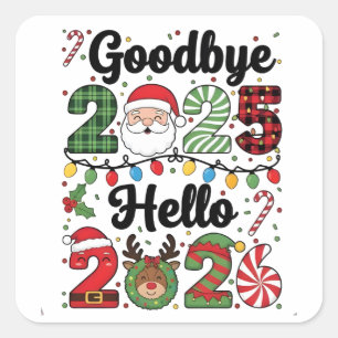Sticker Carré Au revoir 2025 Bonjour 2026 Résolution de Nouvel A