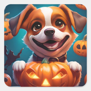 Sticker Carré AUCUN Trucs JUSTE traiter mignon Halloween Chiot O
