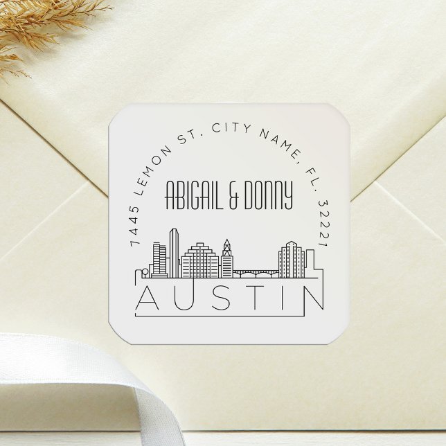Sticker Carré Austin Skyline | Sceau d'enveloppe préadressé (Créateur téléchargé)