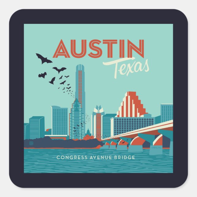 Sticker Carré Austin, Texas | Pont de l'Avenue du Congrès (Devant)