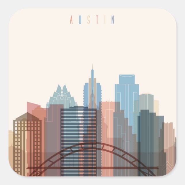 Sticker Carré Austin, Texas | Ville Skyline (Devant)