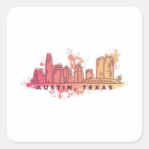 Sticker Carré Austin Texas Watercolor Skyline