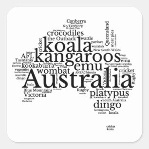 Sticker Carré Australie Carte Word Art Sac fourre-tout
