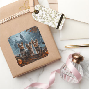 Sticker Carré Australien Terrier Halloween nuit chien délice