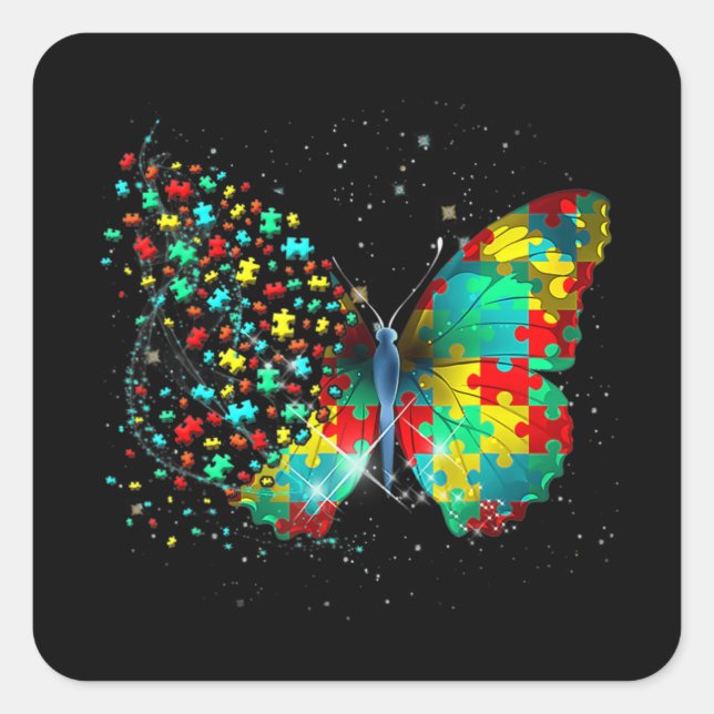 Sticker Carré Autism Awareness Butterfly Peace Lover Gift Men Wo (Devant)